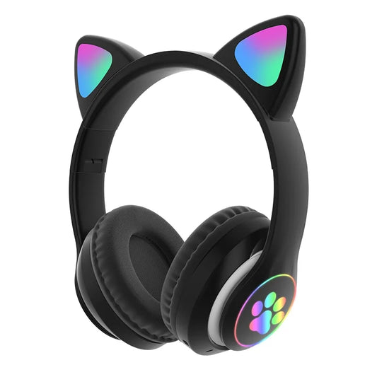 LED Cat Ear Bluetooth 5.0 Headphones with Noise Cancelling, Mic, TF Card Support